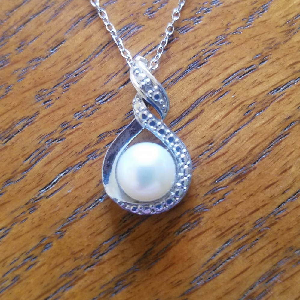 Sterling Pearl Diamond Pendant